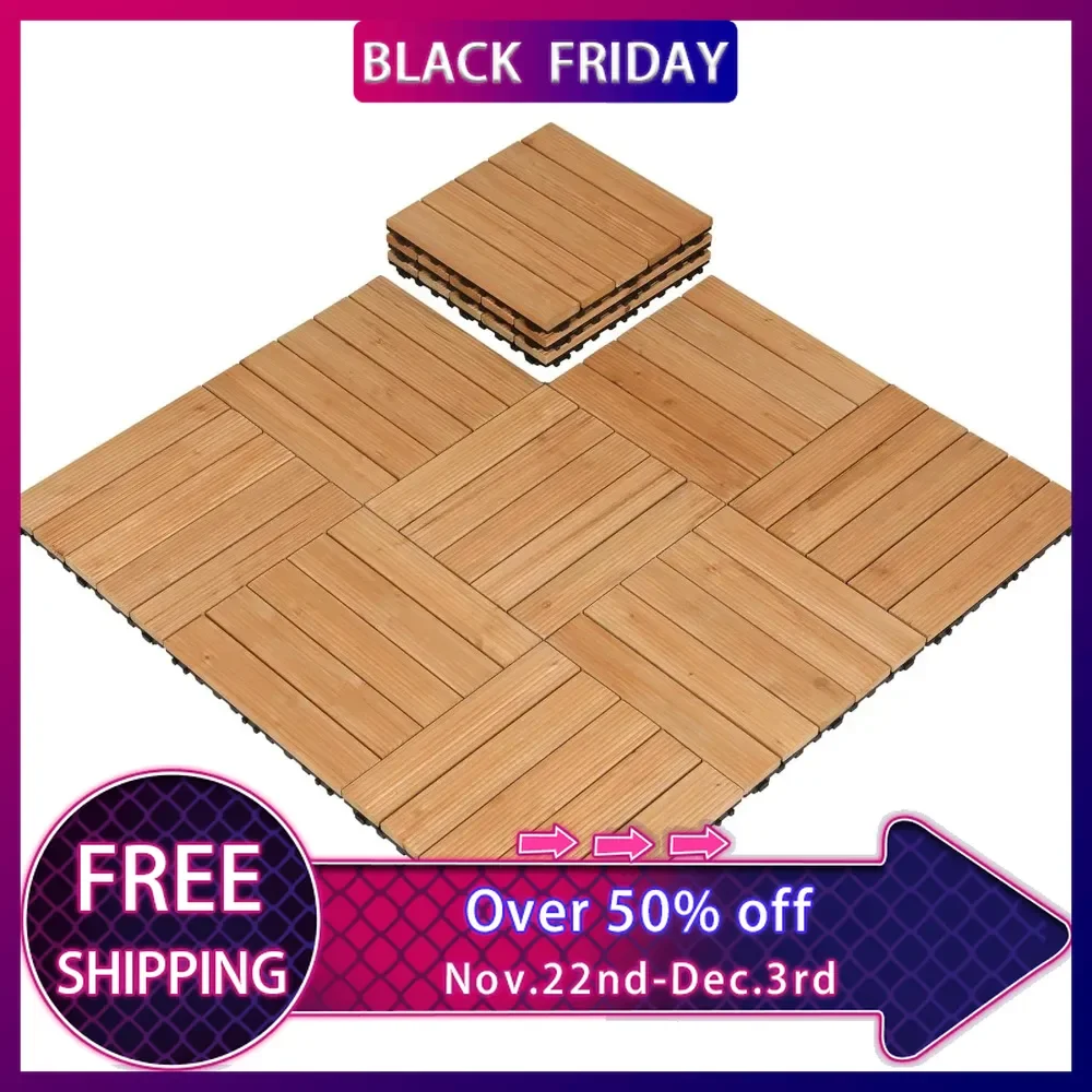 110pcs Patio Deck Tiles 12 x 12in Interlocking Wood Composite Decking Floor Tiles Fir Wood Indoor Outdoor Patio Garden Deck