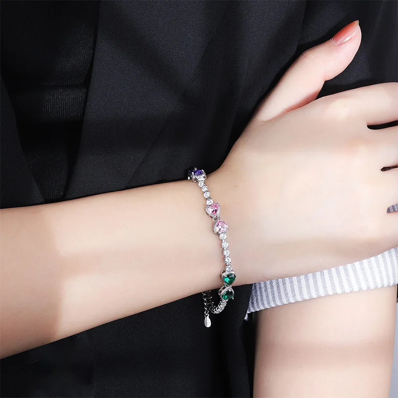 Light Luxury Natural Amethyst Gemstone Bracelet New Diamond-Studded Heart Bracelet