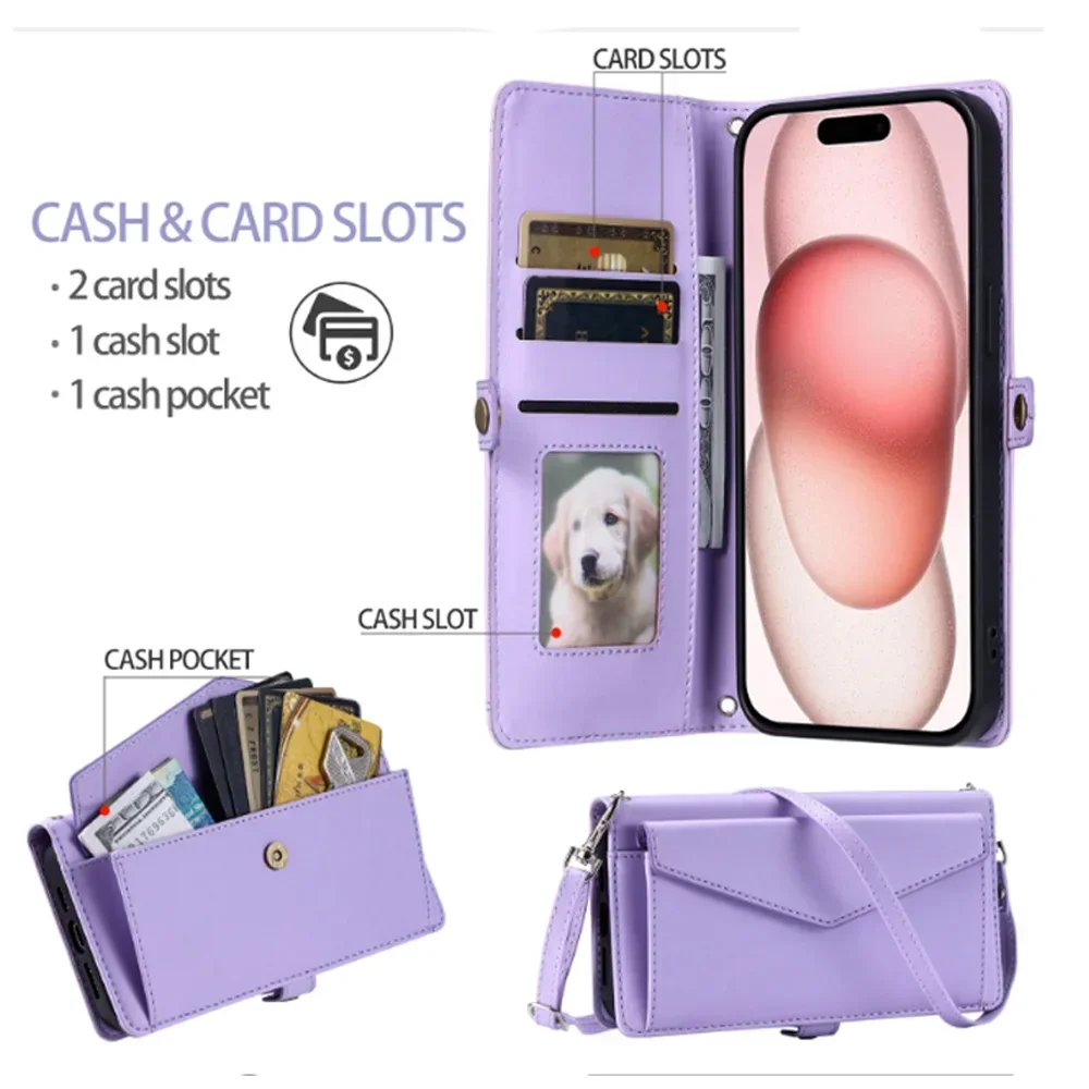 For Samsung Galaxy S26 S25 S24 Ultra S 24 FE Luxury Case Crossbody Wallet Coque Samsung S25 Plus S 26 25 Edge Leather Book Etui