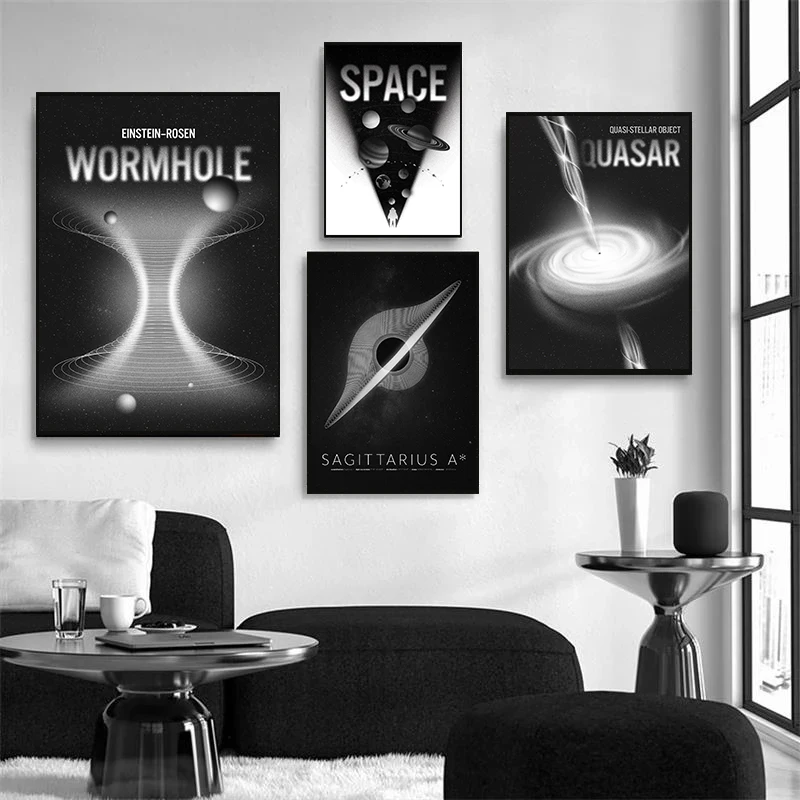 Black and White Space Poster Wormhole Quasar Sagittarius Black Hole Wall Art Print Picture Canvas Painting for Room Home Decor