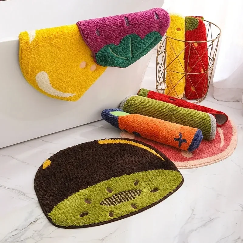 1pcs Fruit Bathmat Non-Slip Soft Cozy Shaggy Durable Bath Rug kitchen for Bathroom Plush Carpet Lemon Bathroom Mat Absorb Water