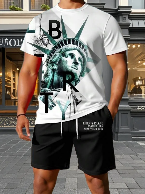 

2025 Latest Hot T-shirt Set 3D Vacation Style Trendy Various Elements Fashionable Street Men's Set Summer Top Shorts Breathable