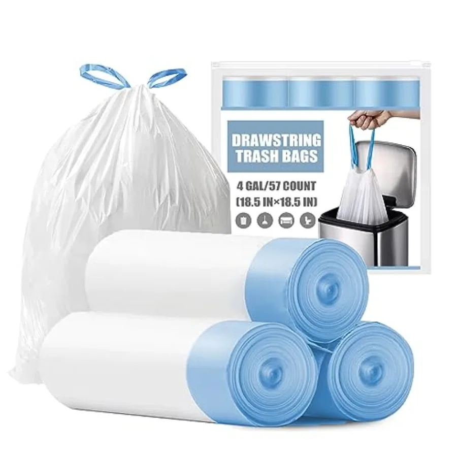 

Small Trash Bags 4 Gallon - Drawstring 4 Gallon Trash Bag, Tear-Free 4 Gal Small Garbage Bags, Separated Unscented White Small