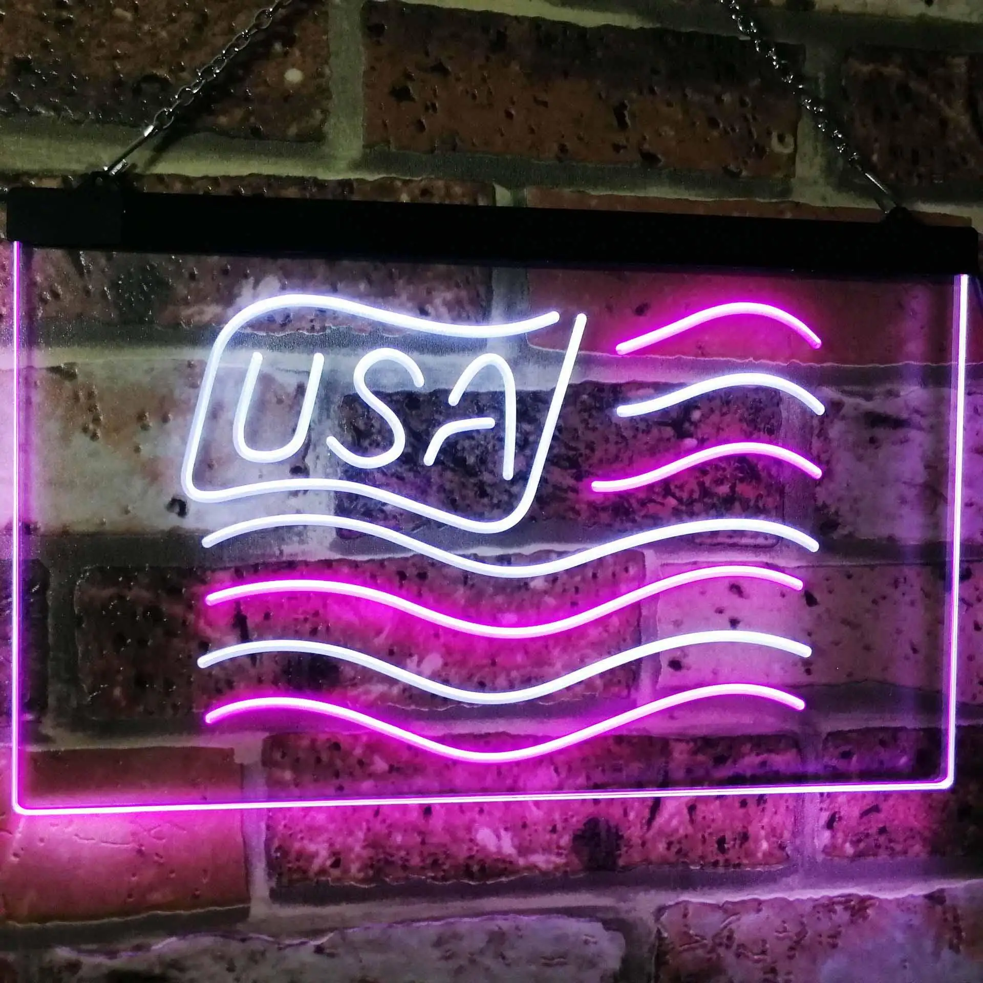 USA Flag. United States of America Dual Color Led Neon Sign st6-i3068