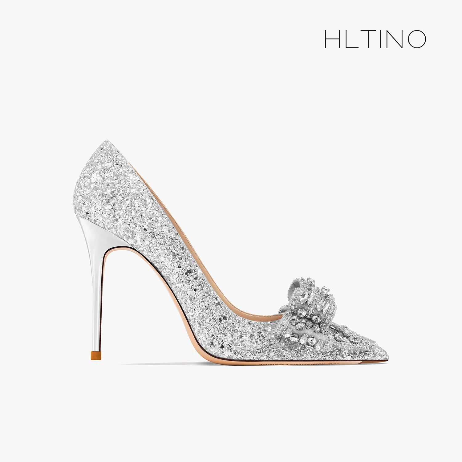 

New Silver Luxury Pointed Toe Women's High Heels Rhinestones Butterfly Wedding Heeled Shoes Crystal Bridal Sequins Women's Shoes