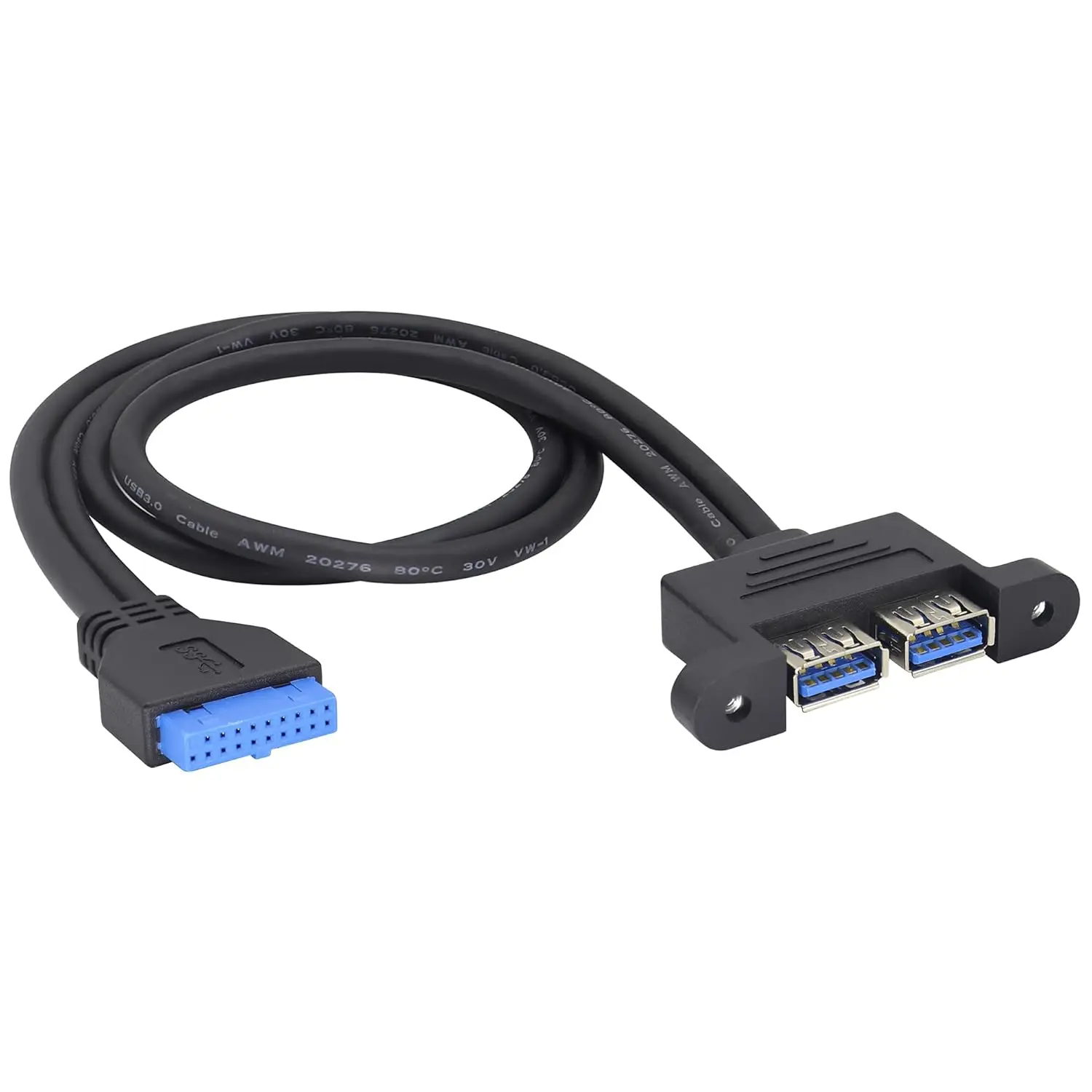 

50CM 2 Ports USB 3.0 Female Back Panel To Motherboard 20pin Header Connector Cable Adapter With screws