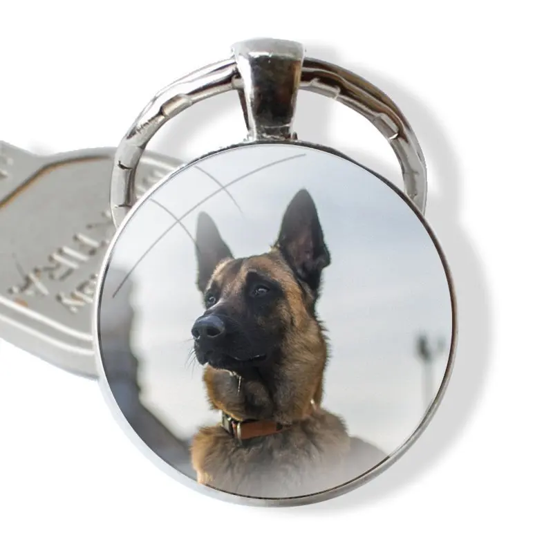 25mm Glass Cabohcon Keychain Key Rings for Women Men Jewelry Gift german shepherd dog