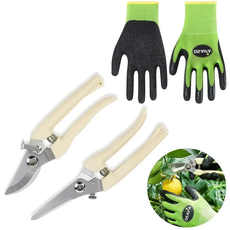 Arden Pruning Shears Set Straight & Curved Branch Cutter with Anti-slip Gardening Gloves Plant Trimming Tool for Fruit Tree Flow
