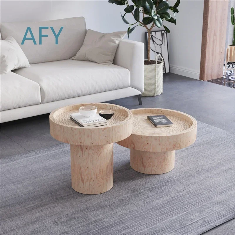 Creative Solid Wood Coffee Table for Modern Living Room Furniture Home Sofa Side Table Balcony Nordic Round Wooden Pier Table
