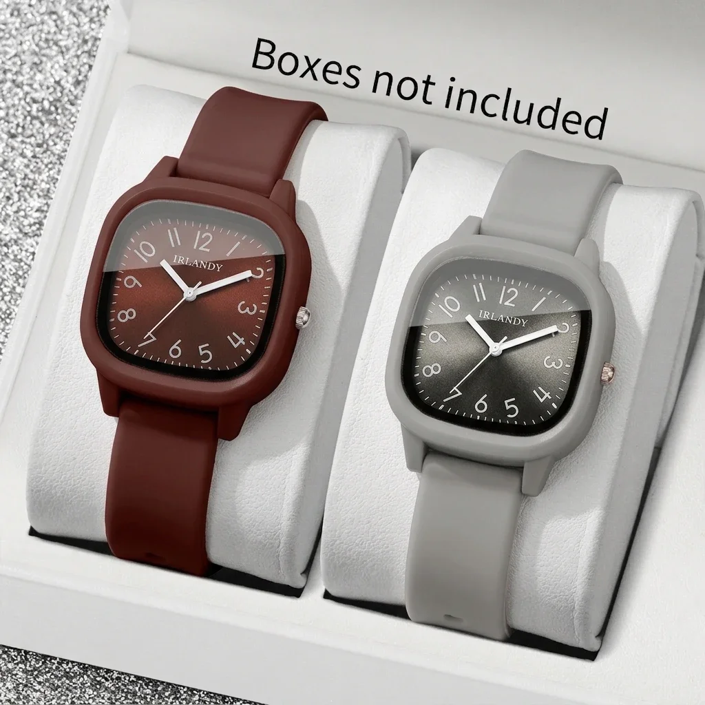 2PCS Fashion Unisex Square Quartz Watches Set Casual Silicone Band Men Women Wristwatches Clock Relogio Feminino(Without Box)