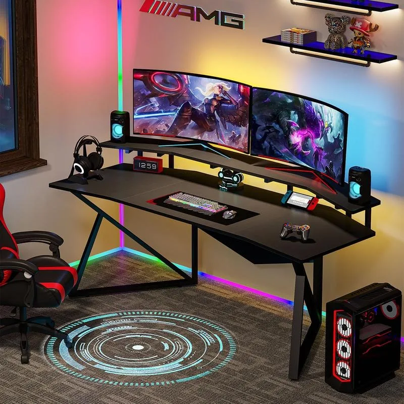 Tribesigns 70.9" Large Computer Desk Wing-Shaped Gaming Studio Desk with Monitor Stand for Live Streamer