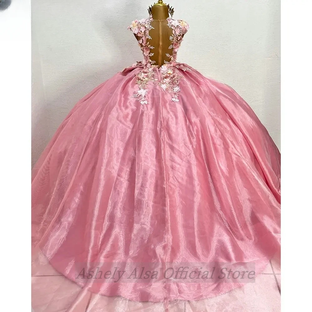 Vestido De quinceañera De princesa rosa personalizado, Floral 3D, Sexy, con espalda hueca, dulce 16, Vestidos De graduación, fiesta De cumpleaños, Vestidos De 15 Años