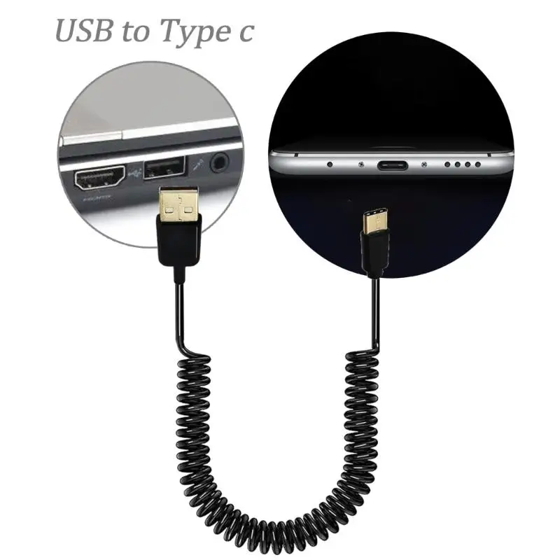 USB 3.1 Type-C Male to USB 2.0 Male Spirals Coiled Adapter Cable Spring Telescopic Extension Wire For Data Sync Charger