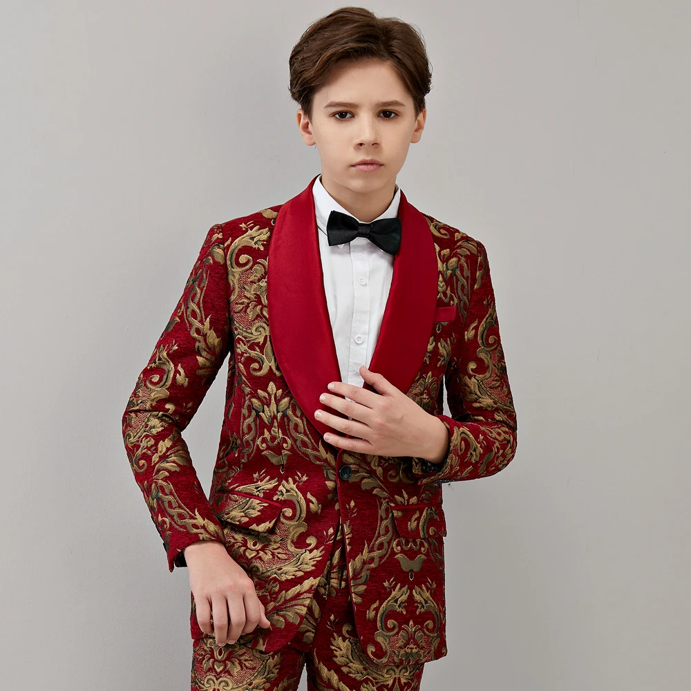 Floral 2 Piece Boy Suit Wedding Tuxedo Kids Jacket Pants Slim Fit Custom Clothes Kids Blazer Set 2-16 Years Old