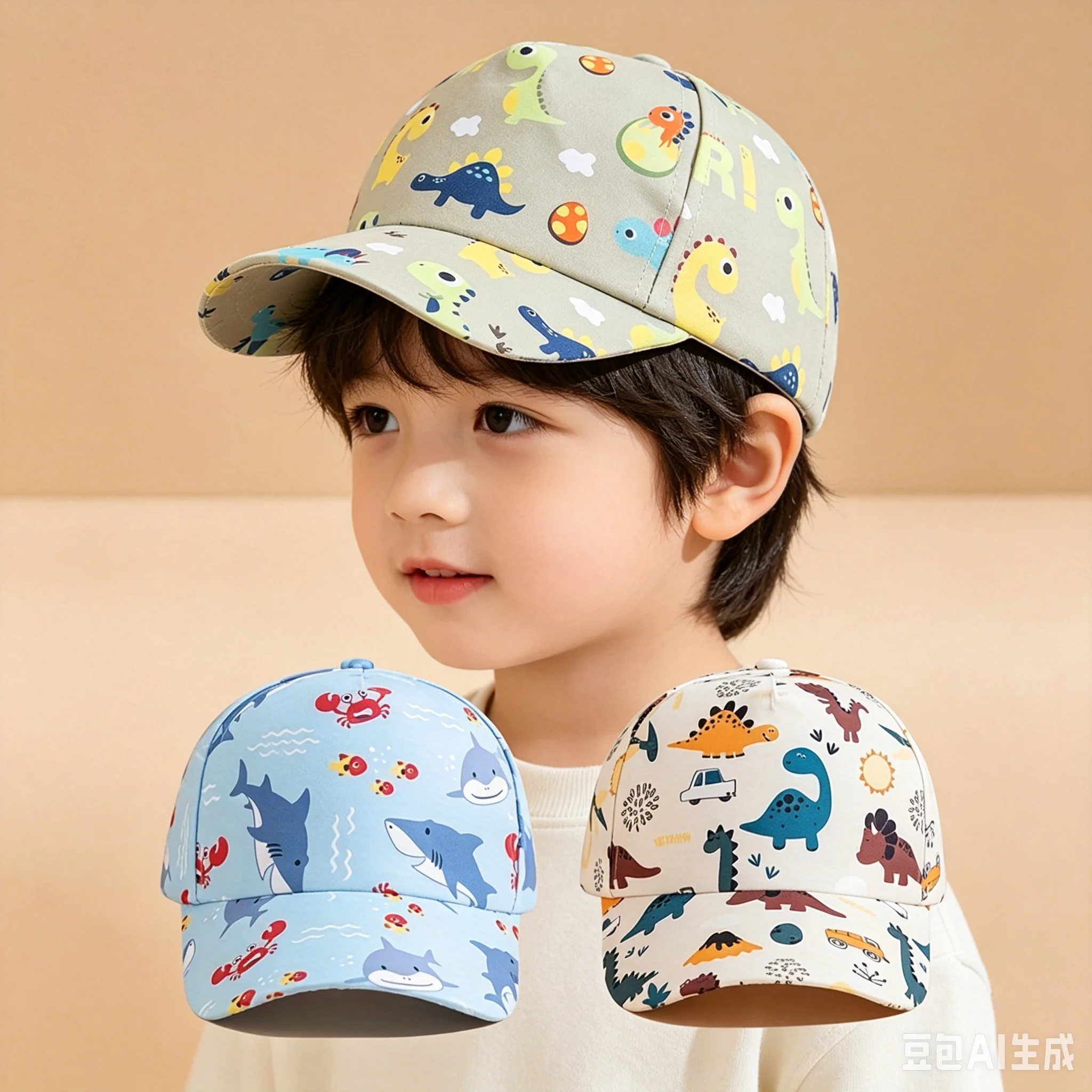 

2026 Kids Allover Cartoon Print Baseball Cap, Dinosaur & Shark Pattern Sun Hat for Boys Toddler Outdoor Daily Wear Kids