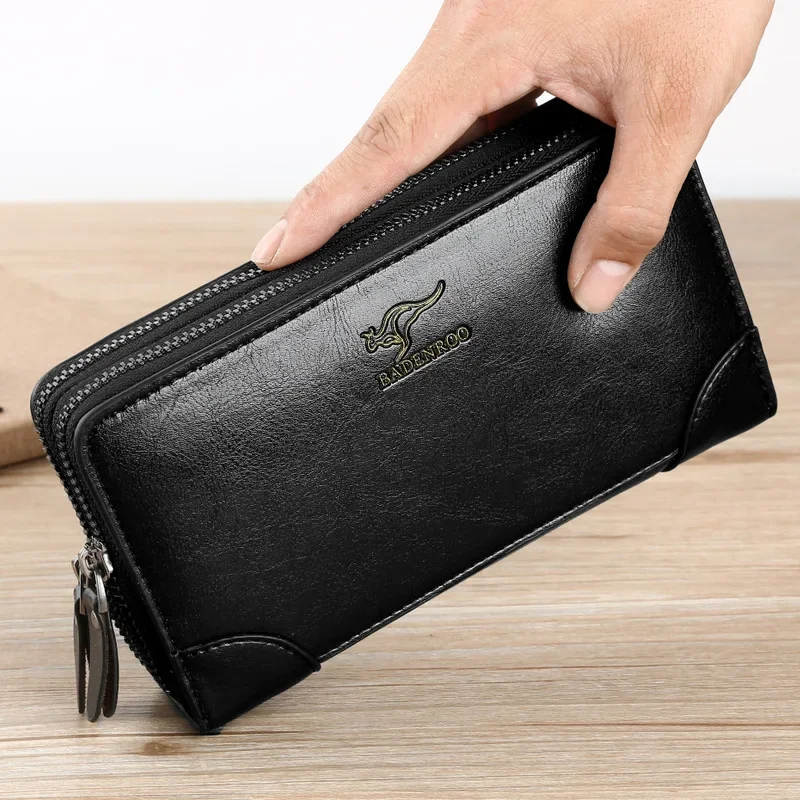 Hoge Kwaliteit Pu Lederen Portemonnee Heren Lange Rits Portemonnee Voor Mannen Rfid Blocking Business Clutch Tas Creditcard Houder Man Portemonnee