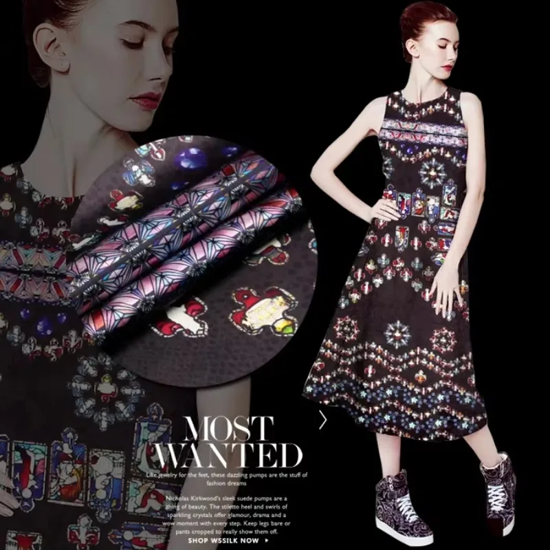 

118*112 см, 19 мм, 93% шелк и 7% спандекс, черная шелковая атласная ткань с абстрактным принтом для классической рубашки, одежды, швейный материал своими руками R1597