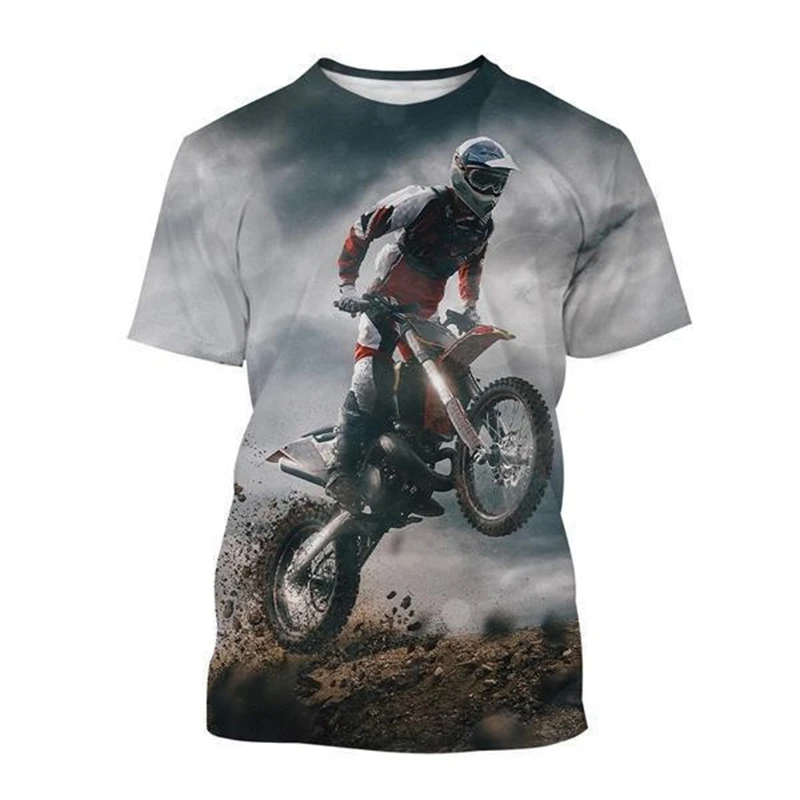 Men\'s Cool Motocross Tshirt 3D Painted Short-sleeved Extreme Sports Motorcycle Tee Tops Adult Kids Hip-hop Streetwear Tshirt