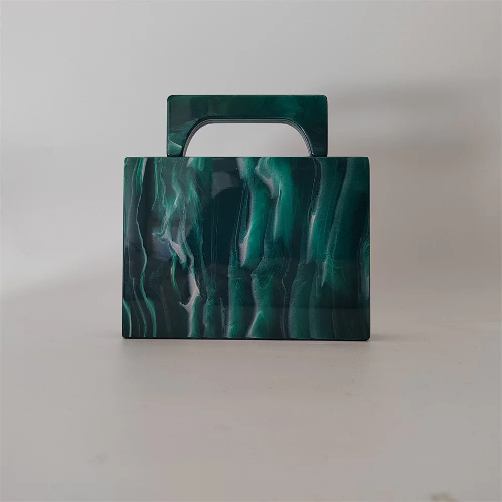 New Dark Green Marble Acrylic Box Evening Clutch Bag Women  Purse And Handbag Ladies Flap Tote Wedding Party Beach Handle Bags