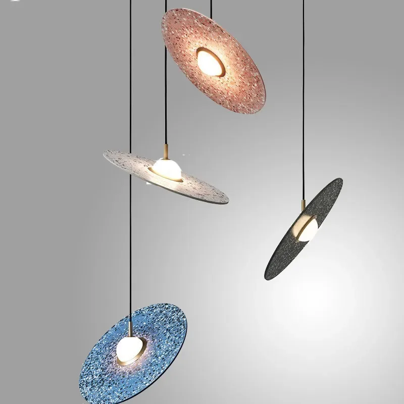 Nordic modern disc flying saucer creative terrazzo chandelier modeling living room dining room art decoration Chandelier