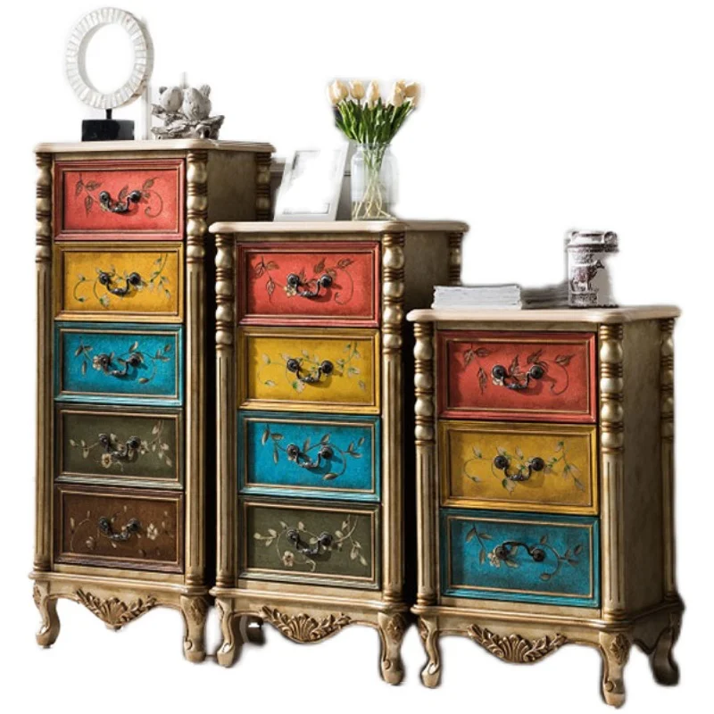 

American and European style solid wood painted furniture chest of drawers combination living room log drawer