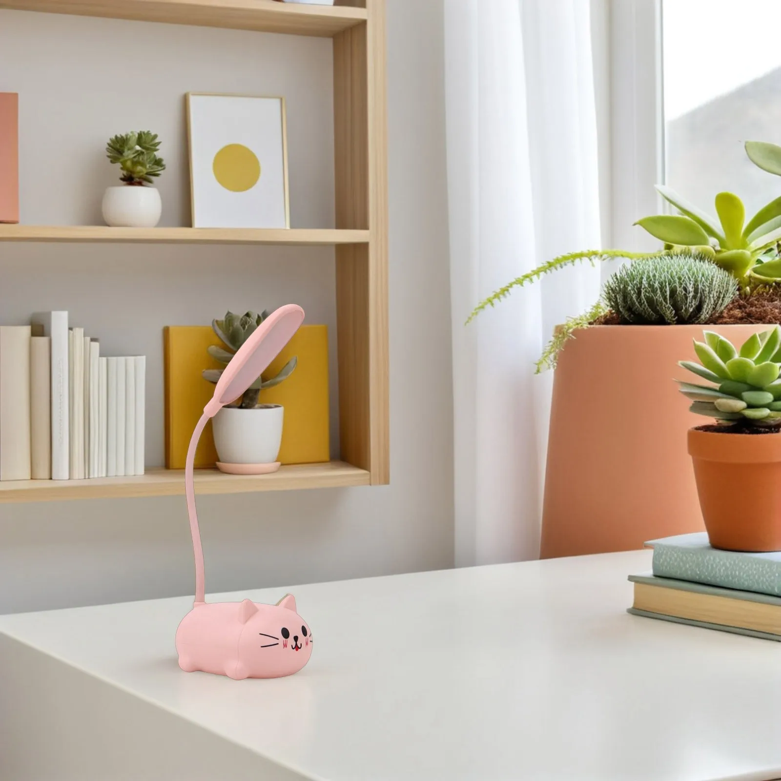 

USB Rechargeable Pink Cat Desk Lamp Cartoon Cute Kids Table Lamp Night Nightlight for Girls Cat Lamps for Girls Bedroom