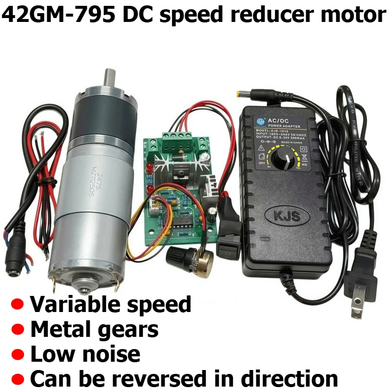 Planetary DC Speed Reduction Motor 42GM-795, 12V/24V Reversible Motor with Speed Controller and Adjustable Power Supply