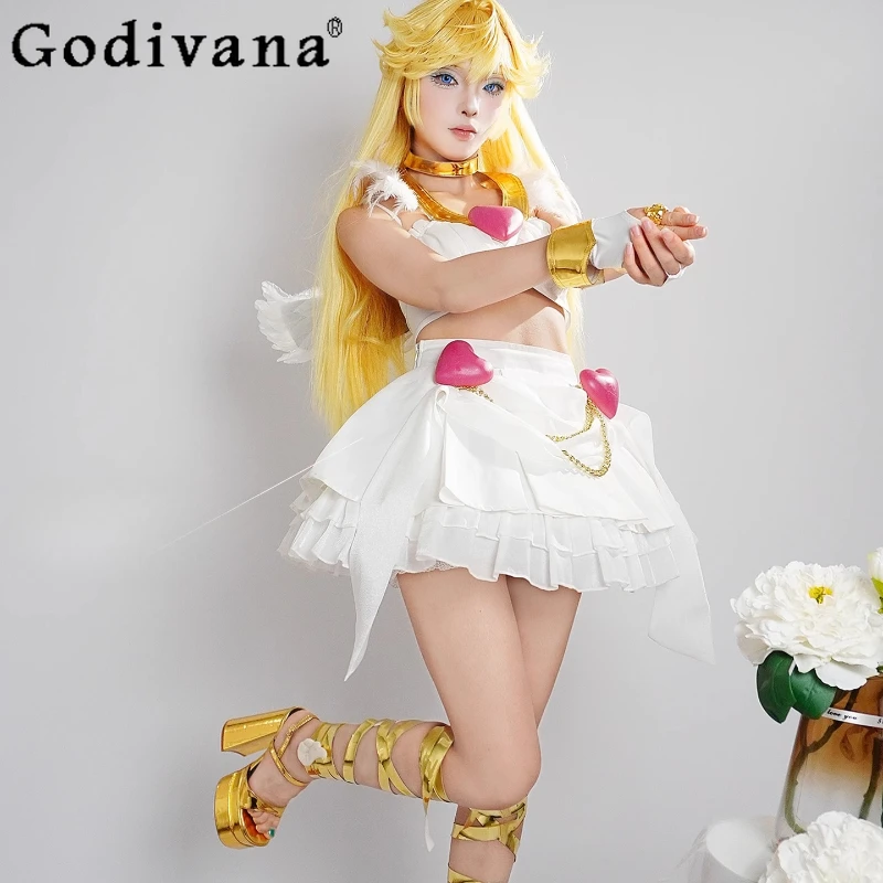 

Women's Halloween Full Costumes Suits Cosplay Angell Pantyy Anarchyy Cosplay Skirt Set with Wings Female Party Carnival Set