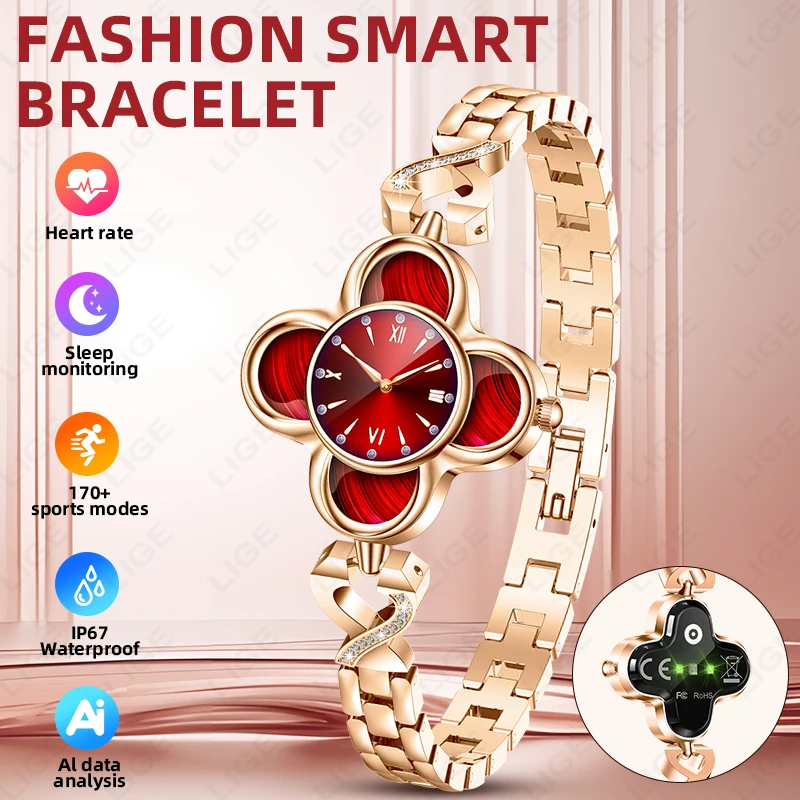 

LIGE Fashion Quartz Dial Women Smart Bracelet Sports Women’s Health Monitor Smart Watch Alarm Call Reminder Ladies Smartwatches