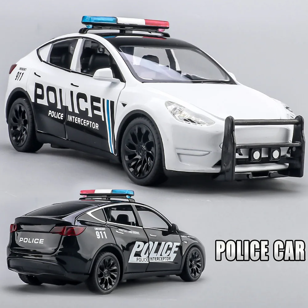 Modelo de coche de policía Hellcat 1:24, juguetes de aleación, puertas fundidas, sonido abierto, luz, adorno extraíble, vehículos, regalos de navidad