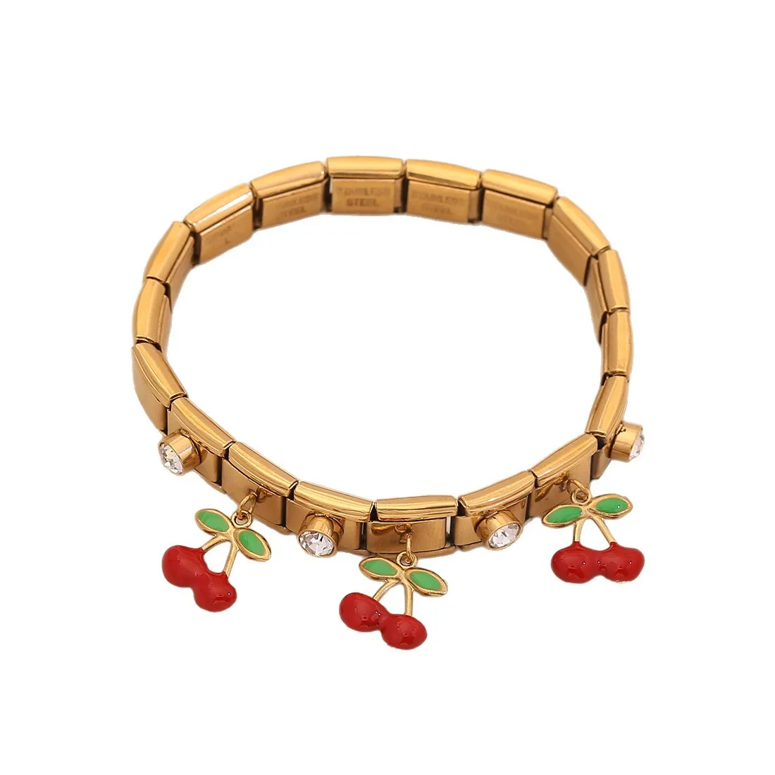 Cherry Strawberry Stainless Steel Bangle, Western Style Unique Niche Oil Drop Watermelon Pendant Bracelet for Women