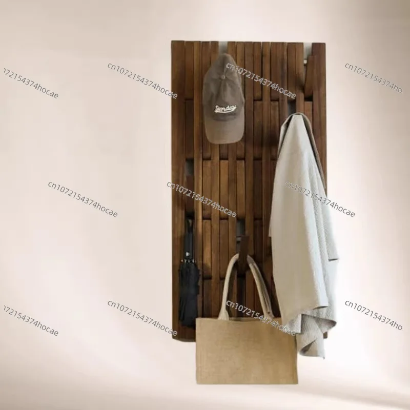 Black Walnut Wall Mount Coat Rack, Piano Key Design Solid Wood Entryway Hanging Hook Shelf for Hallway Living Room