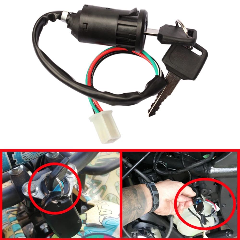 Universal 4 Pin Motorcycle Ignition Switch Key for Chinese Quad 4 Wheeler ATV Go Kart Sunl Roketa Kazuma 50cc 70cc 90cc 110cc