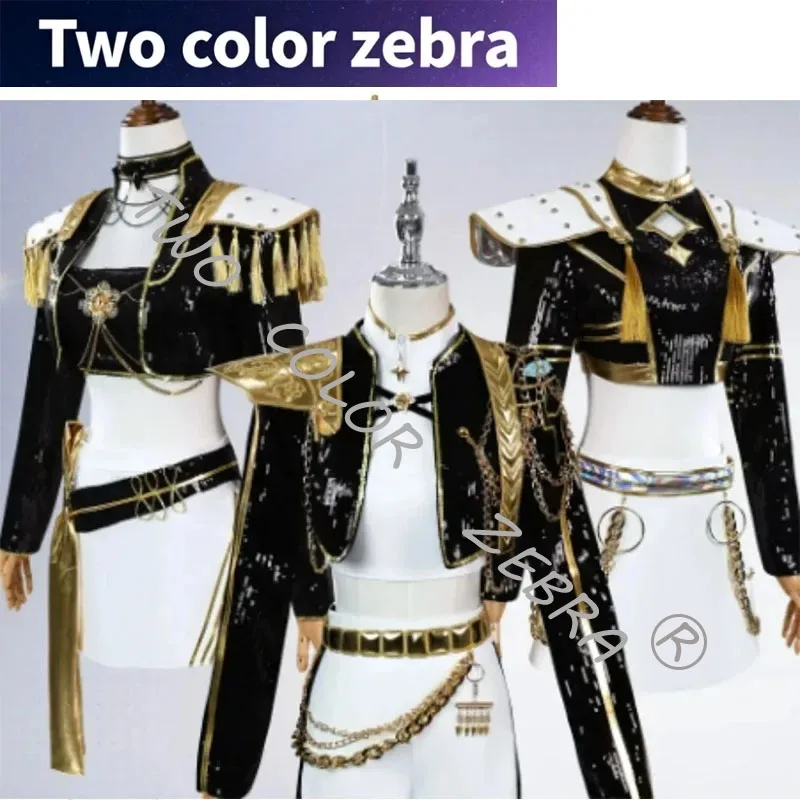 

Rumi Zoey Mira Cosplay KPop Dämon Jäger Cosplay Kostüm Perücke Frauen Schwarz Goldene Anzug Halloween Party Rolle Spielen Outfit