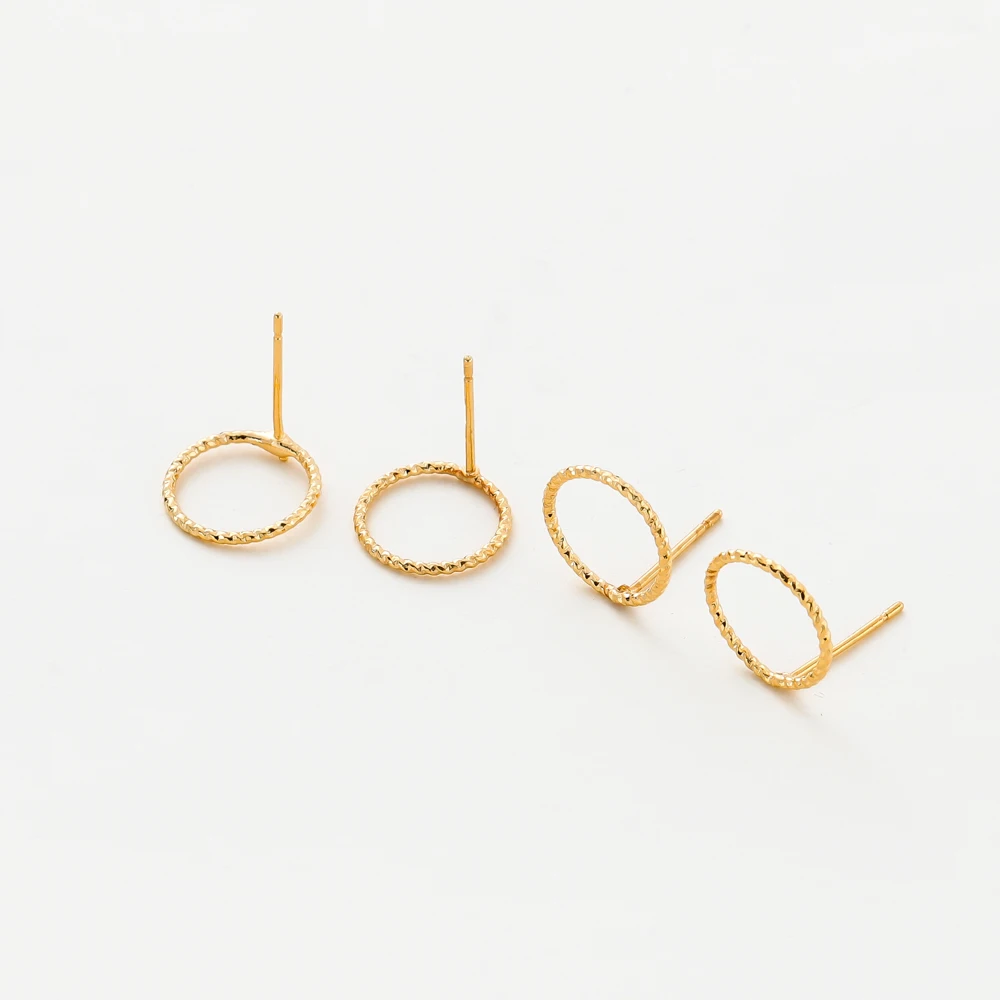 10pcs/lot 12MM 14K 18K Gold Plated Brass Round Stud Earrings High Quality Jewelry Making Supplies Diy Accessories
