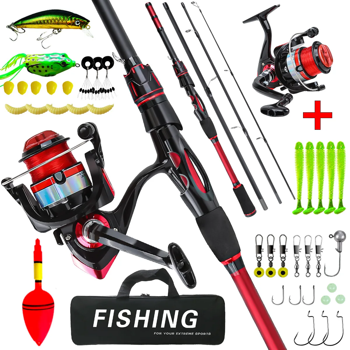 

Red Telescopic Lure Rod Combo - All-in-One Sea Reservoir Fishing Set with Reel Minnow Soft Baits Hooks Line