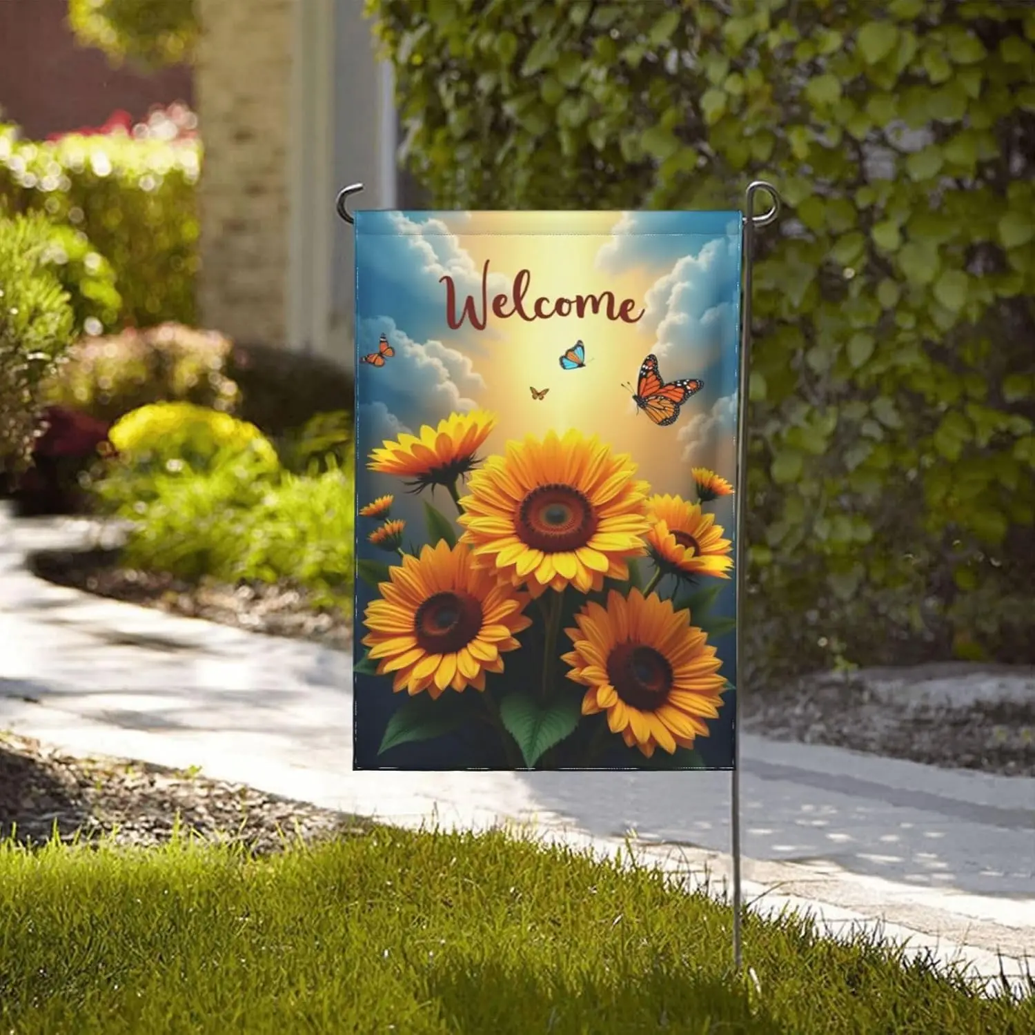 Welcome Sunflower Garden Flag 12x18 Inch Double Sided Summer Outdoor Yard Decor Butterfly Floral House Flag LLO LLX uui