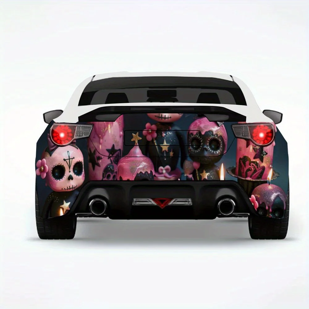 

Розовый череп, куклы и свечи, автомобильная наклейка, виниловая наклейка на заднюю часть автомобиля, водонепроницаемые самоклеящиеся виниловые наклейки для автомобиля T