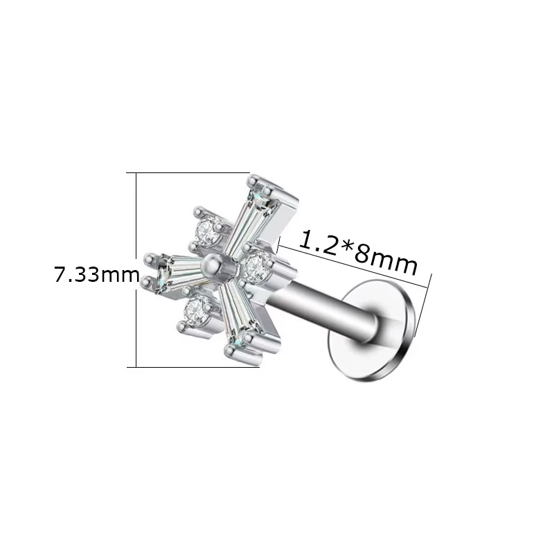 

8PCS 316L Stainless Steel CZ Threadless Push Pin Labret Flat Back Stud Earrings Set (8 Styles)