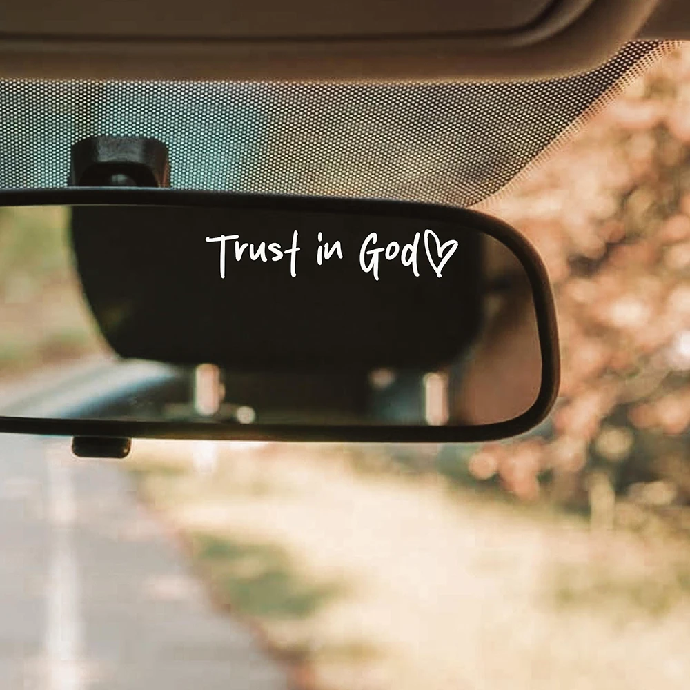 Trust in God Heart Car Rear View Mirror Sticker Decal Faith Bible Verse Christian Church Auto Vehicle Bumper Decor