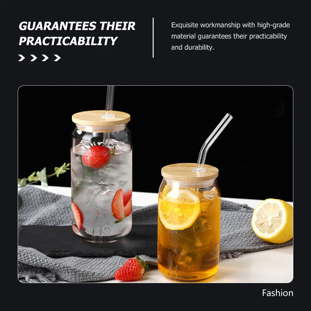 

Glass Can Water Cups Iced Coffee Straw Bottle Beverage Sets Resistant Suitable Juices Beer Cocktails Kitchen Bar Home