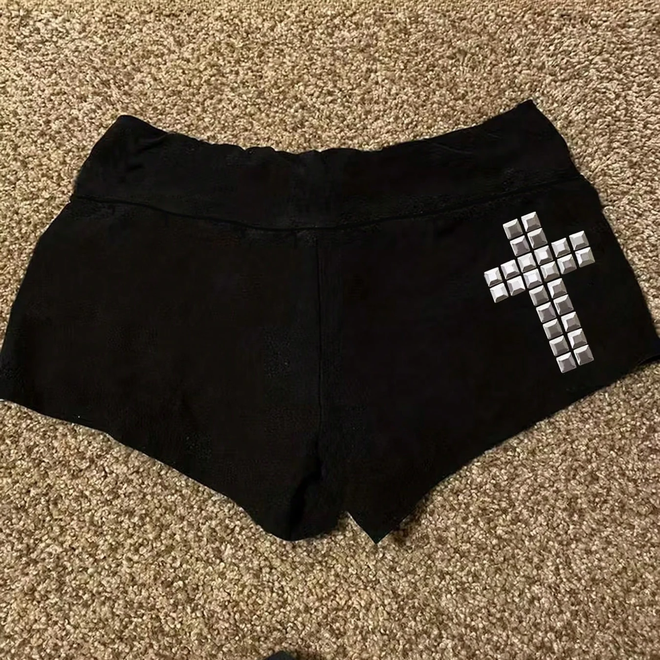 Summer Casual Fashion Black Cross Comfortable Elastic Waist Tight Shorts Women's Wear