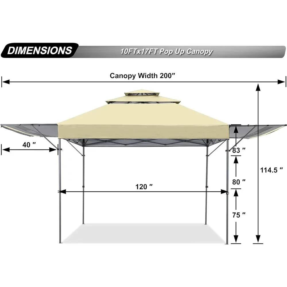 Baldacchino per Gazebo Pop-up baldacchino istantaneo a 3 livelli con doppia tenda da sole regolabile, Beige Freight free