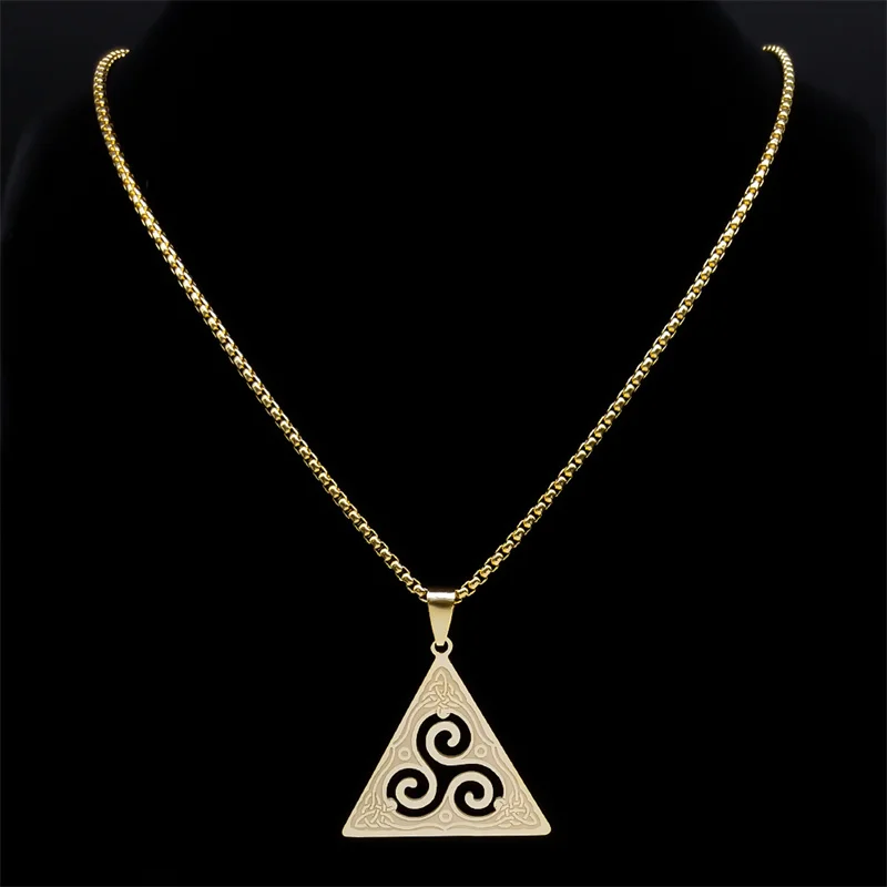 سلتيك Triskele Triskelion قلادة للنساء/الرجال الفولاذ المقاوم للصدأ الذهب اللون Triquetra الساحرة الثالوث عقدة مجوهرات bruja N8060S02
