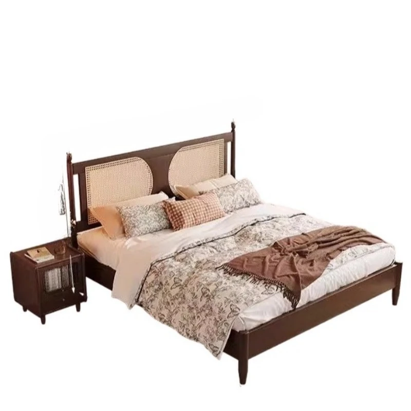 French medieval rattan 1.5 meters single 1.8 meters double bed advanced storage