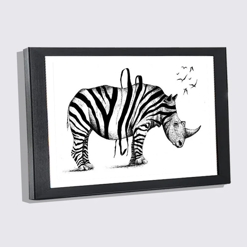 

Wall Picture Frames 5x7 8x12inch with Canvas Poster Zebra Rhino Lion Swan Animal Painting Nordic Black White Wood Photo Frames