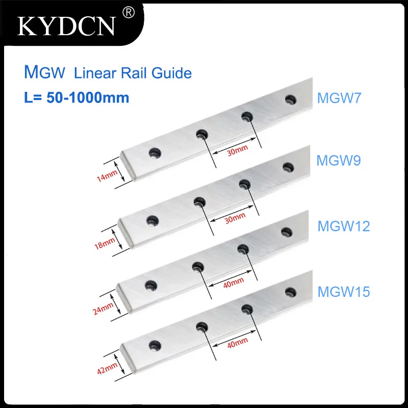 MGW Linear Rail Guide MGW7 MGW9 MGW12 MGW15 Miniature Linear Rail Length 100mm-1000mm Without Block for CNC 3D Printer Parts