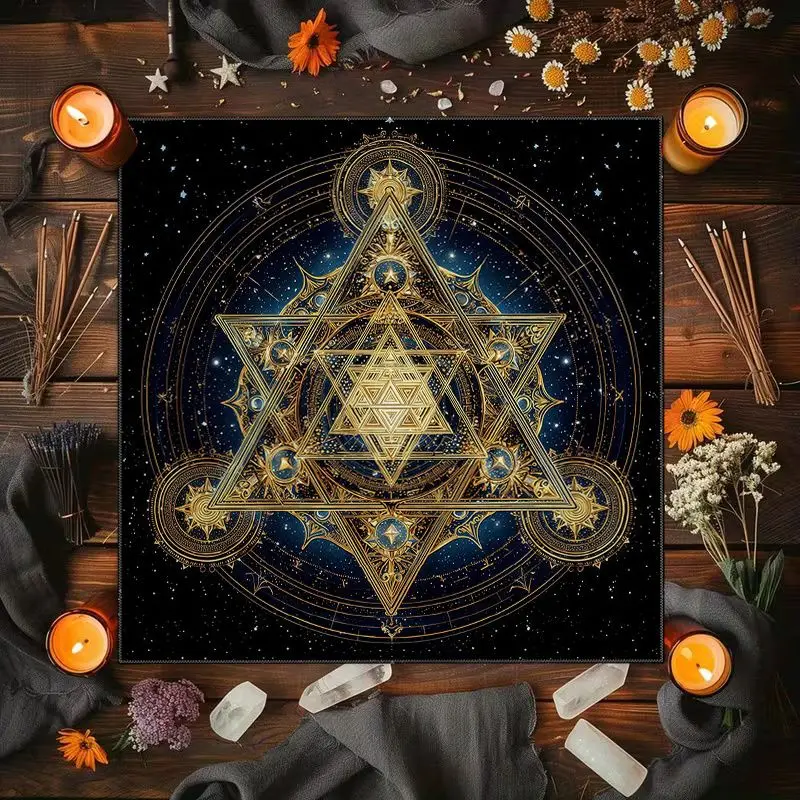 VIKAMA Gilded Hexagram Star Universe Magic Tarot Tablecloth Altar Cloth for Divination Spiritual Meditation Room Decor