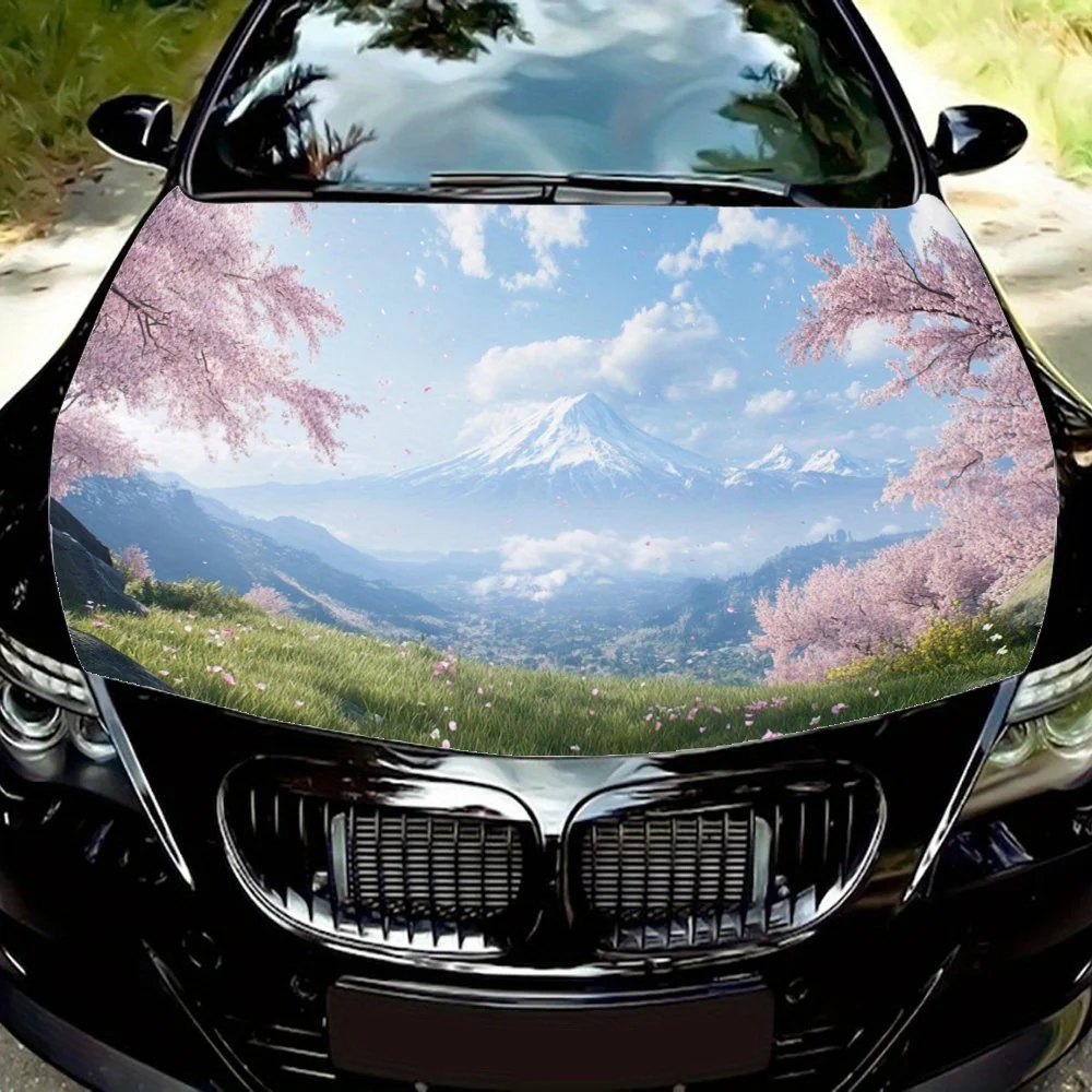 

Розовые романтические цветы вишни и красивые Mt. Fuji, виниловые обертывания для автомобиля, наклейка на капот двигателя, устойчивая к брызгам, легко снимается,