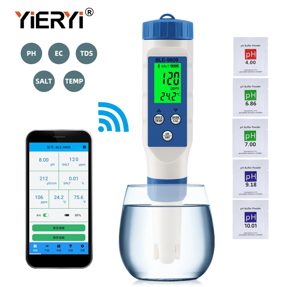 yieryi New TDS PH Meter PH/TDS/EC/Temperature Meter Digital Water Quality Monitor Tester for Pools, Drinking Water, Aquariums